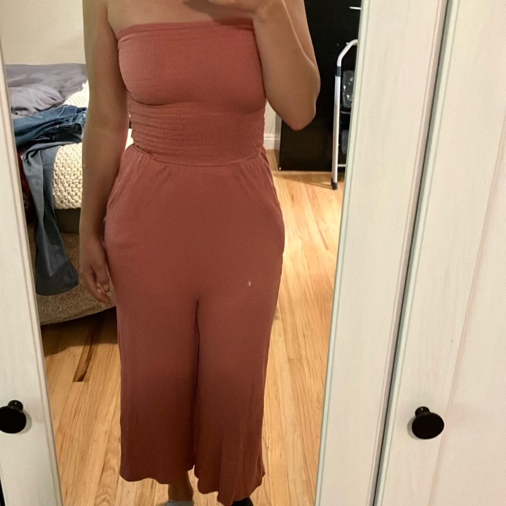Strapless Jumpsuit in Terracotta